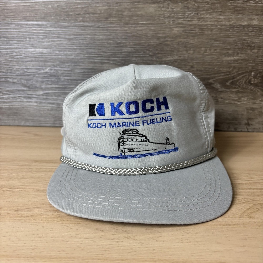 Vintage KOCH Marine Fueling Hat Cap Strap Back Gray Blue Chain Rope Mens